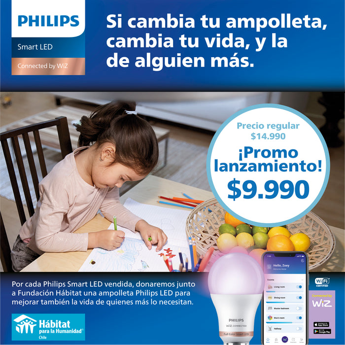 Ampolleta LED Philips Inteligente 8W E27 Millones de Colores