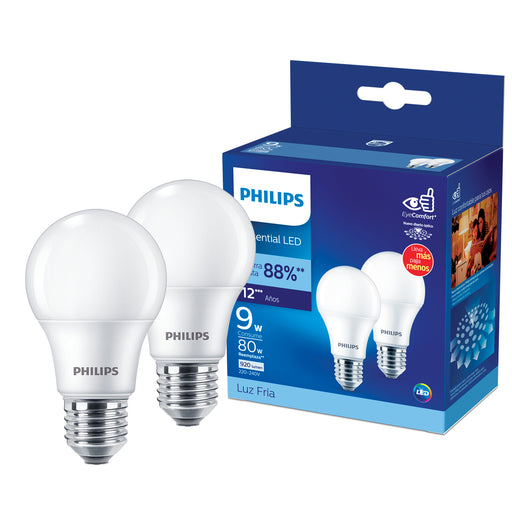 2x Ampolleta Led Philips 9w E27 A60 Luz Fria