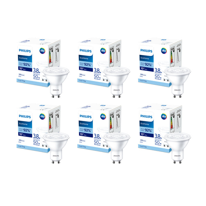Pack 6 Ampolletas LED Philips GU10 3.8W Luz Fria