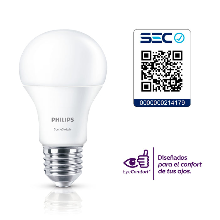 Ampolleta Led Philips 3 Escenarios 1.5w-9w E27 A60 Luz Fria