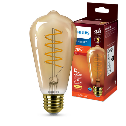 Ampolleta LED Philips Vintage Edison E27 ST64 5.5W Calida