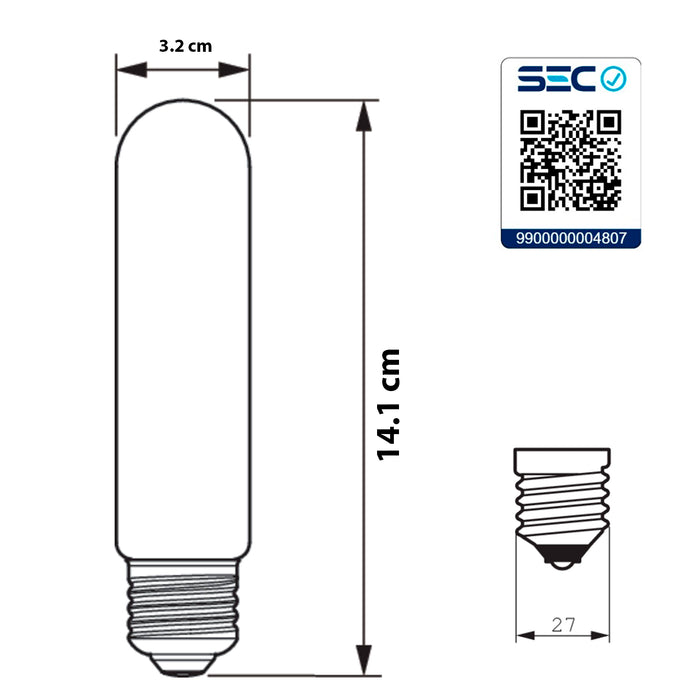 Ampolleta LED Philips Vintage Tubo E27 T32 5.5W Calida
