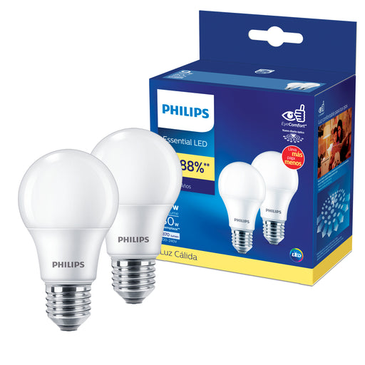 2x Ampolleta LED Philips 9W E27 A60 Luz Calida