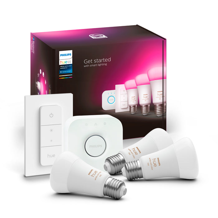 Kit Philips Hue 3 Ampolletas Color + Bridge + Switch