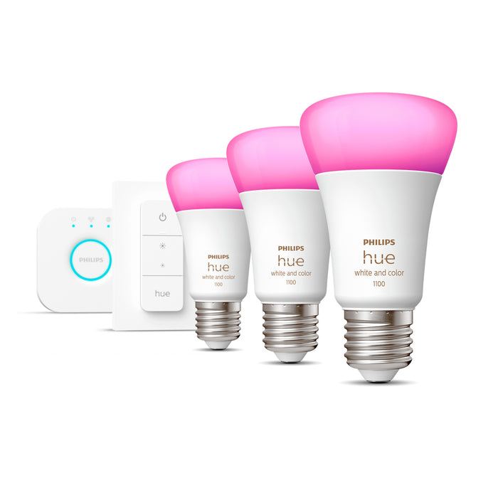 Kit Philips Hue 3 Ampolletas Color + Bridge + Switch