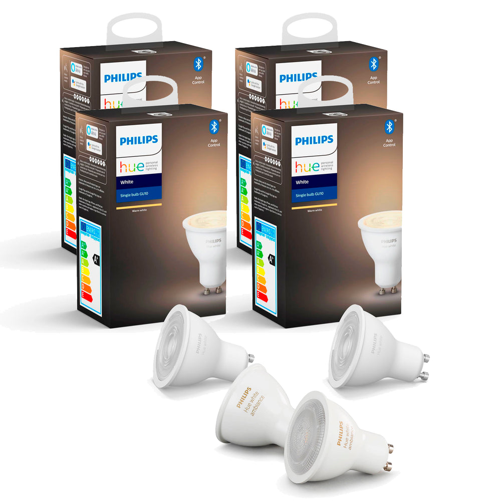 Pack Philips Hue 4 Ampolletas Hue GU10 Blanco Calido