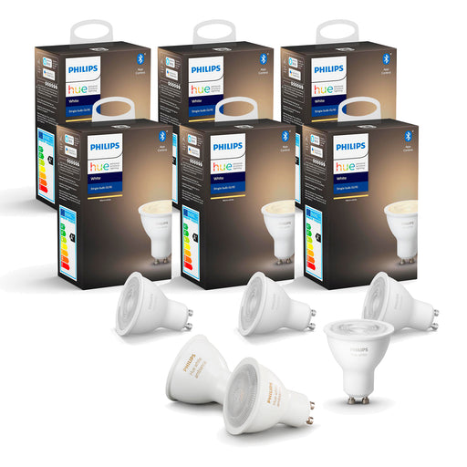 Pack Philips Hue 6 Ampolletas Hue GU10 Blanco Calido