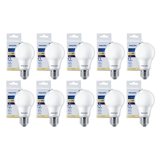 Pack 10 Ampolletas LED Philips EcoHome 12 Watts E27 Calida