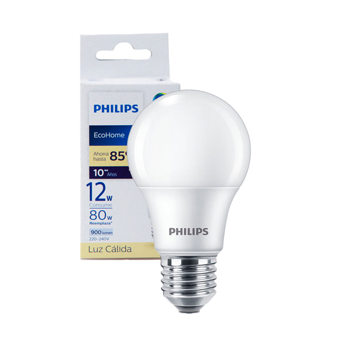 Pack 10 Ampolletas LED Philips EcoHome 12 Watts E27 Calida