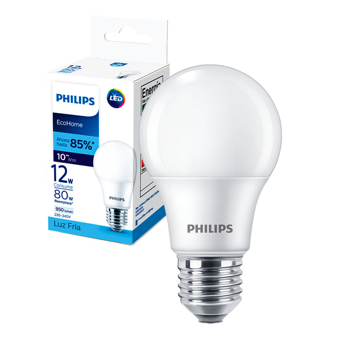 Pack 10 Ampolletas LED Philips EcoHome 12 Watts E27 Fria