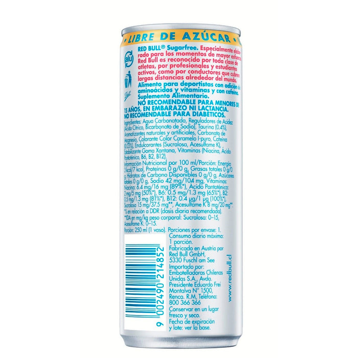 Bebida Energetica Red Bull Sugar Free 24 Latas De 250ml