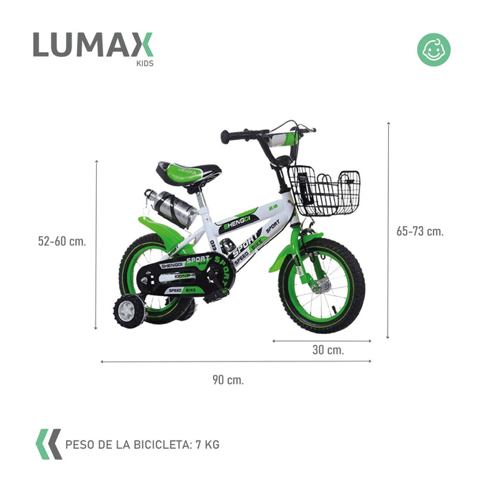 Bicicleta Infantil Lumax Aro 12 Verde Con Rueditas