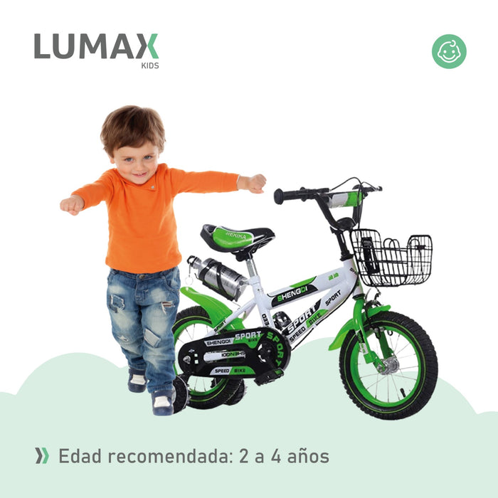 Bicicleta Infantil Lumax Aro 12 Verde Con Rueditas