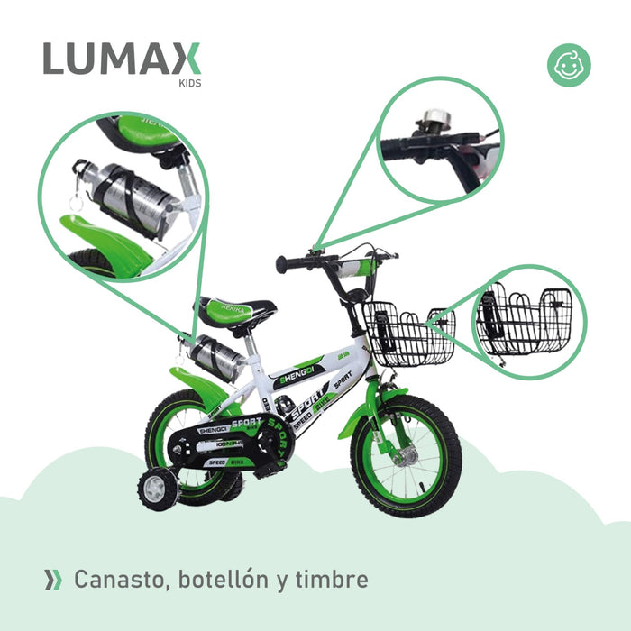 Bicicleta Infantil Lumax Aro 12 Verde Con Rueditas