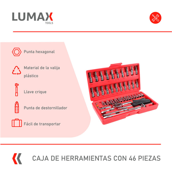 Caja de Herramientas Lumax de 64 Piezas Dados y Puntas