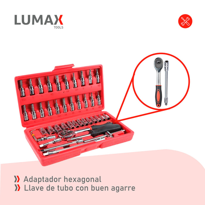 Caja de Herramientas Lumax de 64 Piezas Dados y Puntas