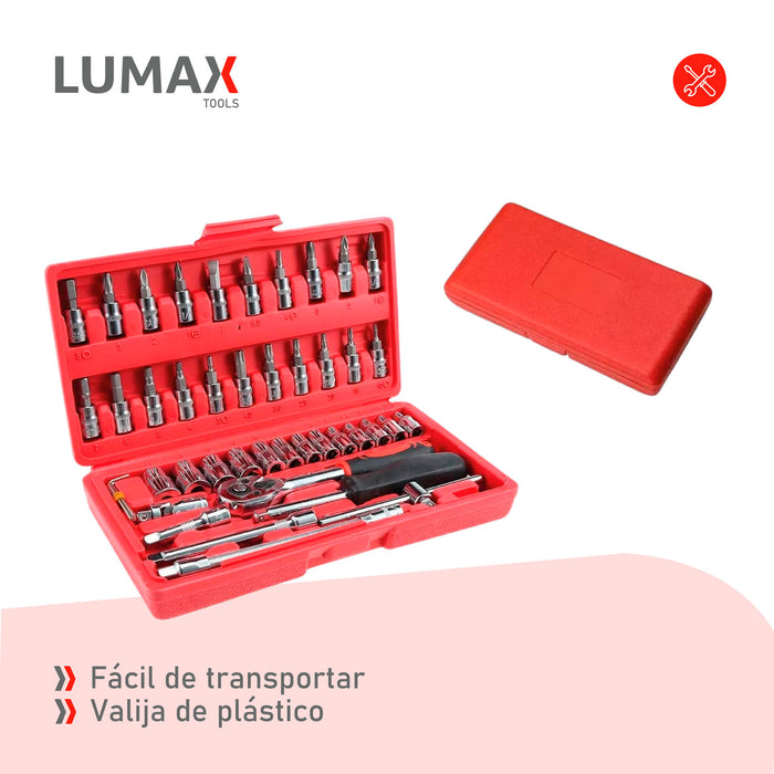 Caja de Herramientas Lumax de 64 Piezas Dados y Puntas