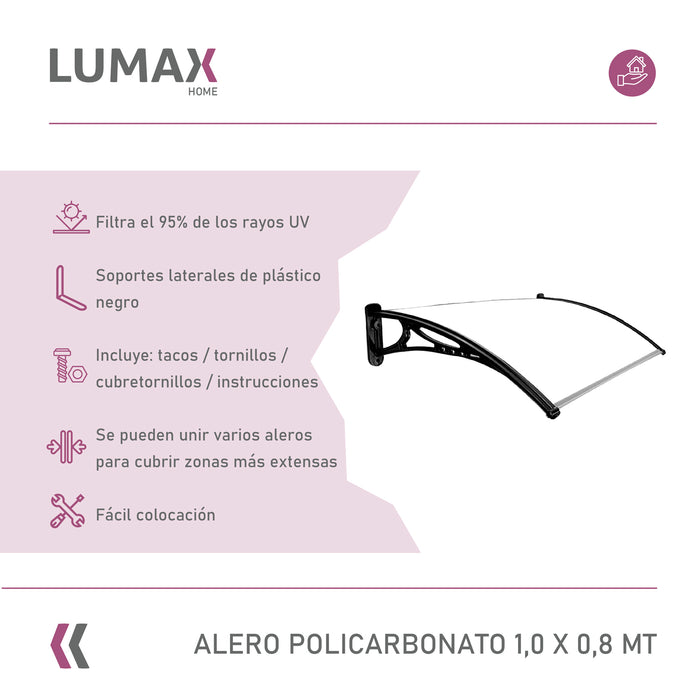 Alero Policarbonato 1,0 x 0,8 Transparente