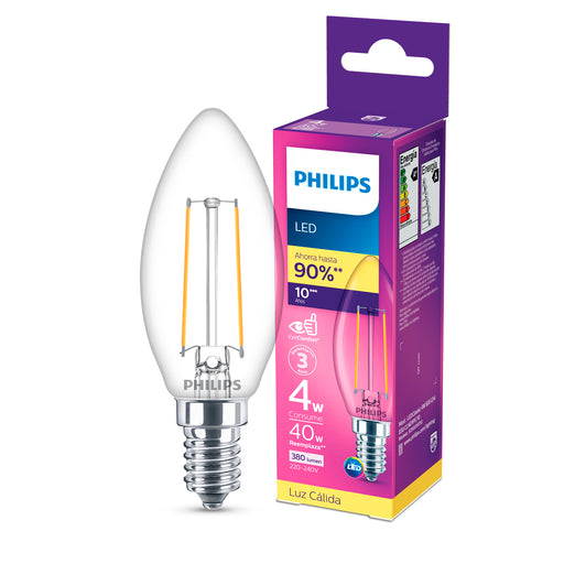 Ampolleta LED Philips Vintage Tipo Vela 4W E14 Calida