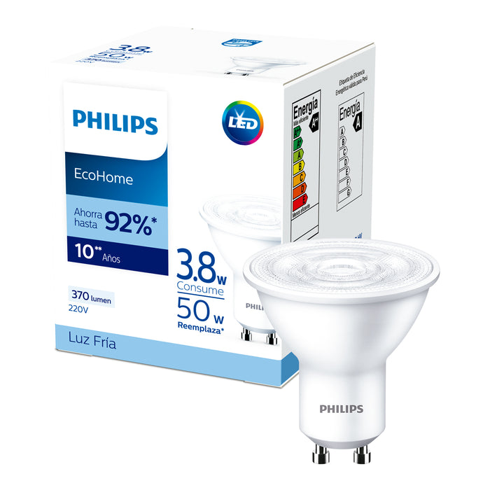 Pack 6 Ampolletas LED Philips GU10 3.8W Luz Fria
