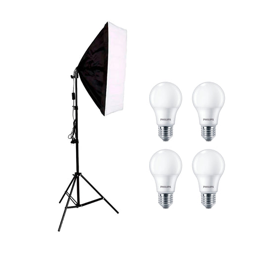 Pack Kit 1 Caja De Luz Softbox + 1 Tripode + 4 Ampolletas LED SEC